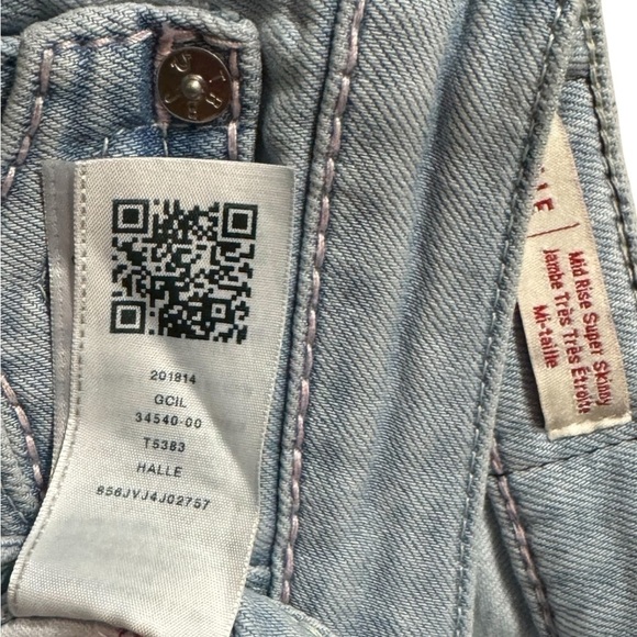 Womens True Religion Jeans Halle Light Blue Denim with Pink Stitching Size 28 - Picture 14 of 16